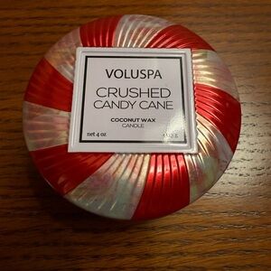 Anthropologie Voluspa Crushed Candy Cane Coconut Wax Candle Tin Great Fragrance